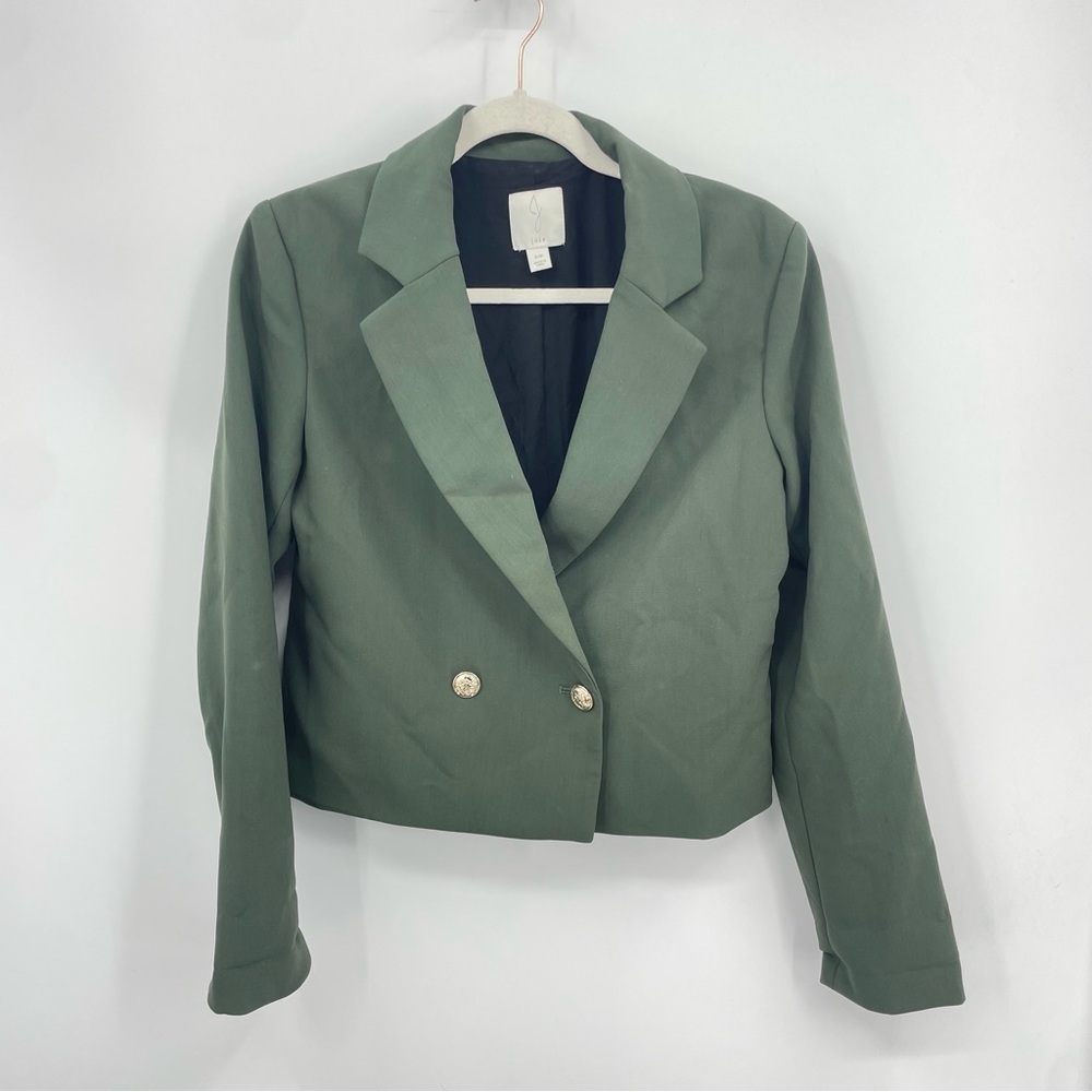 JOIE Green Double Breasted Military Inspired Crop Blazer Womens Size Small
